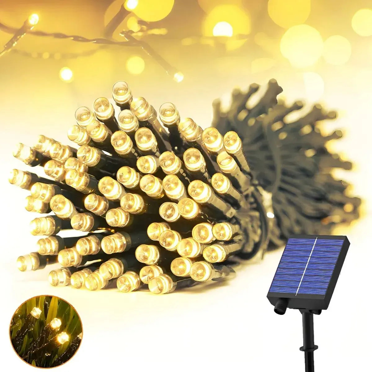 LUCES NAVIDEÑAS CON PANEL SOLAR AMBAR 10M