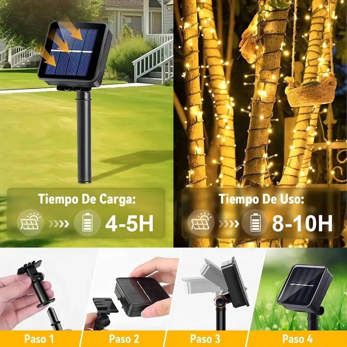 LUCES NAVIDEÑAS CON PANEL SOLAR AMBAR 10M