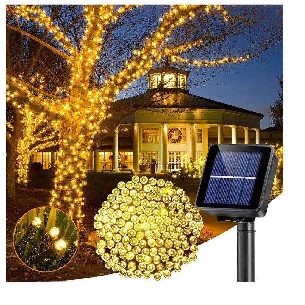LUCES NAVIDEÑAS CON PANEL SOLAR AMBAR 10M